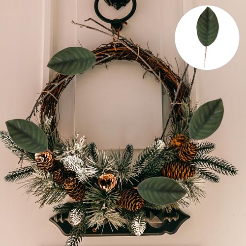 VOSAREA 30pcs Artificial Magnolia Leaf Stems Branches : Faux Green Leaves Garland for Home Decor — Realistic Fake Plant Wreath & Large Flower Spray Arrangement Filler