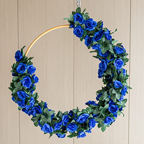 4 Pack (32FT) Artificial Rose Vine Fake Flowers Garland Hanging Silk Rose Ivy Plants Vine for Wedding Arch Party Garden Home Bedroom Office Wall Aesthetic Art Décor (Royal Blue) - color: Blue