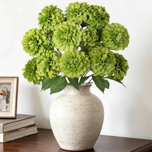 INXUGAO Artificial Flowers for Vase,6 Bunches Fake 27.5“ Green Long Stems Silk Pompon Dahlia for Indoor Outdoors Home Decor, Front Door Porches Yard Patio Garden Planters - color: Green