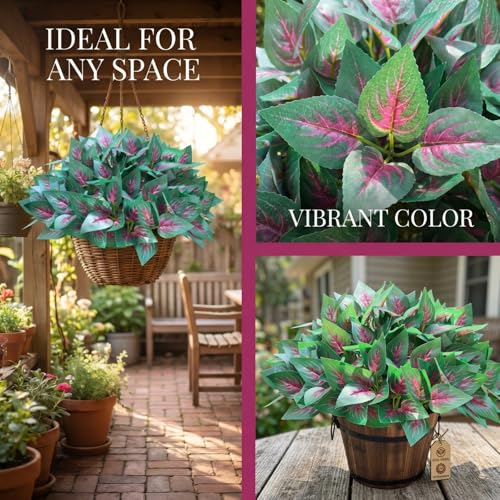 Artificial Plants for Outdoor Porch Planters, Realistic Faux Coleus Greenery UV Resistant, Fake Silk Look Real Bushes Shrubs for Outside Front Door Patio Pots Spring Summer Decor, 12 Bundles - color: Red