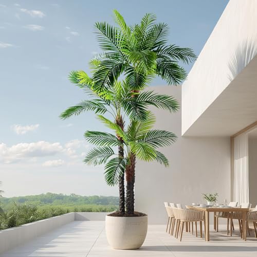 Erimda 9.1FT Artificial Phoenix Palm Tree Artificial Plants Indoor Outdoor Large Faux Coconut Silk Palm Tree Tropical Fake Tree Faux Sago Palm Plant for Modern Farmhouse Yard Outside Patio Poolside - color: Triple Phoenix Palm Tree, size: 9.1FT