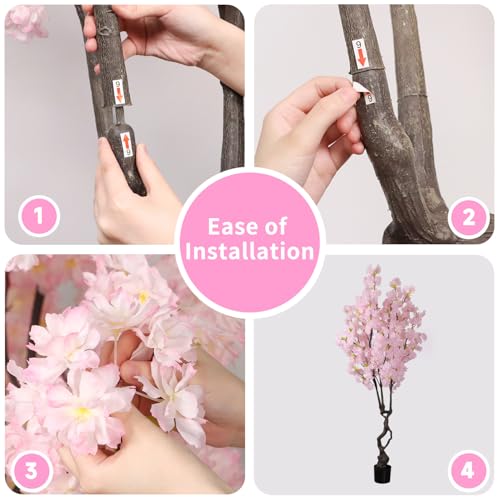 Artificial Pink Cherry Blossom Tree,7ft(84in) Faux Japanese Sakura Indoor Decoration,Natural Fake Cherry Floral Tree Outdoor Decor,Realistic Silk Pink Flowers for Living Room,Office,Wedding Party - color: Cherry Blossom(pink 2), size: 7ft