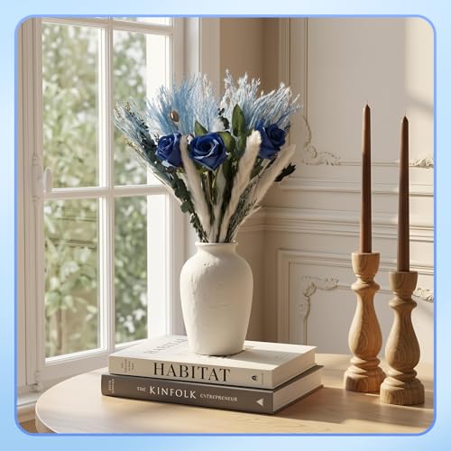 Boho Decor Bouquet Blue Pampas Grass Dried Flowers and Artificial Flowers for Home Office Wedding Centerpieces Vases