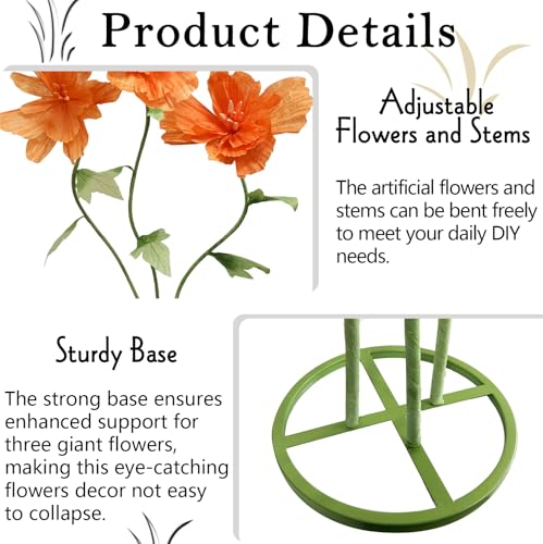 Giant Artificial Paper Flowers Decorations, Huge Realistic Faux Flower Large Wedding Reception Backdrop Home Office Indoor Outdoor Event Party Banquet Background Decor Photographic Props, Orange - color: Champagne
