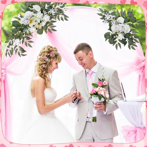 Wedding Arch Decorations 2 Pack - Reusable Artificial Hanging Flowers Floral Swag Greenery Garland for Wedding Welcome Sign Backdrop Bridal Ceremony Reception, Baby Shower - color: Yellow+white
