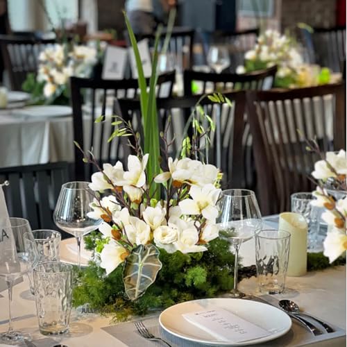 2 PCS 35inch Artificial Magnolia Flowers 3D Real Touch 10 Heads Faux Magnolia Flowers Realistic Long Stem with Green Leaves for Home Wedding Table Office Floral Arrangement Decoration (White) - color: White, size: 2 PCS