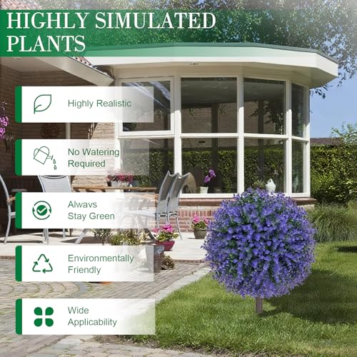 AOKIIE 24" Artificial Boxwood Topiary Bushes UV Resistant for Outdoor 2PCS | Artificial Shrubs with Ground Spike, Purple Faux Outdoor Plants for Indoor & Outdoor Garden, Yard, Porch, Patio - color: Purple