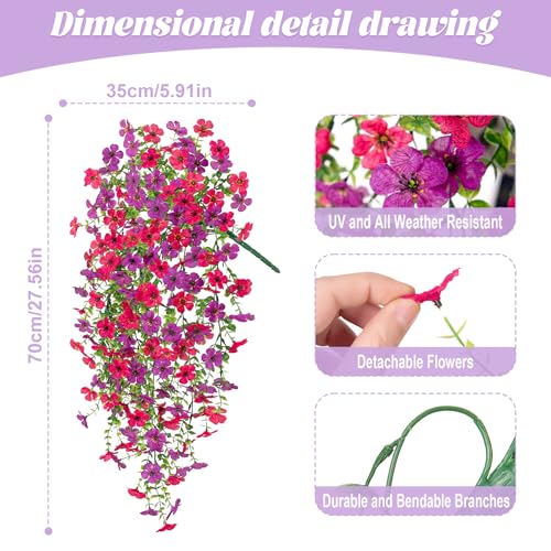Fake Artificial Hanging Flowers for Outdoors Decoration, 2 PCS Faux UV Resistant Artificial Outdoor Flowers, Fake Plants Look Real Daisy No Fade Spring Decor for Porch Home Patio Balcony and Yard - color: Hanging Flower (Rose Red and Purple)