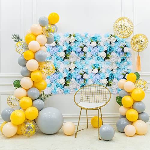 6 Pcs Flower Wall Panel Floral Backdrop,24*16in Artificial Flower Wall Panels Blue and White Flower Wall Decor Silk Fabric for Wedding Party Room Home Decor& Wall Decoration (White, Light Blue) - color: White, Light Blue