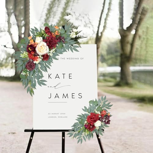 Wedding Arch Flowers, Burgundy Artificial Arch Flowers Floral Swag for Wedding Backdrop Welcome Sign, Ceremony Retirement, Birthday, Party Decorations (Burgundy) - color: Burgundy
