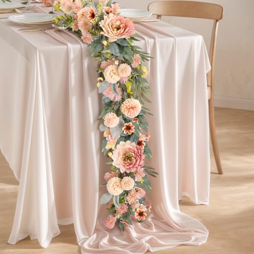 Spring Garland 6FT Hydrangea Flower Garland Faux Greenery Leaf Vine Garlands for Decoration for Spring Indoor Outdoor Garden Farmhouse Porch Wall Wedding Room Home Decor (Pink) - color: Pink