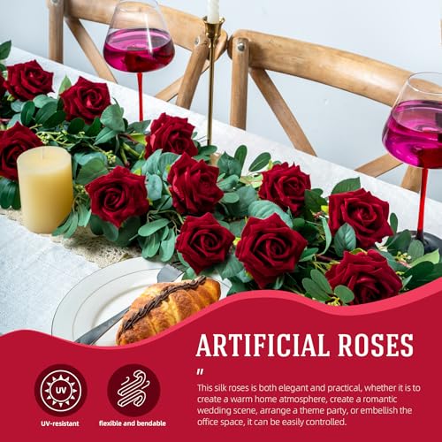 Ttranewsoo Fake Roses Faux Flowers Silk Roses Artificial Roses with Stems Realistic Artificial Flowers Suitable for Indoor Home Decoration DIY Bouquet Wedding Decor Party Decor 16.5In (12PCS, Red) - color: Red 12pcs