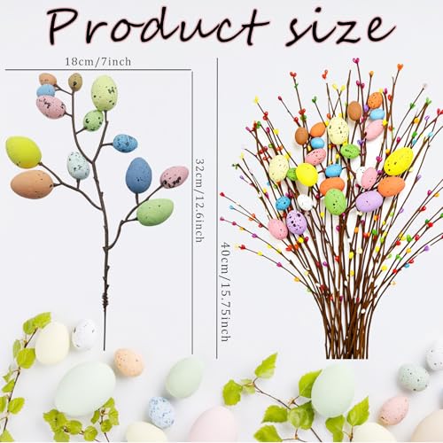 41 Pcs Artificial Easter Spray Vine with Pastel Easte Eggs and Decorative Berries Spring Floral Stems-Easte Egg Twig Branches for Easter Crafts Floral Arrangement Wreath Making Decoration