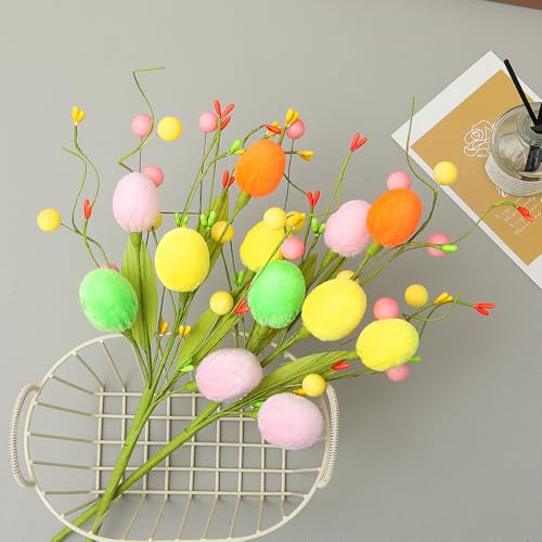 4PCS Artificial Easter Flowers, Easter Party Colorful Velvet Egg and Berries Picks Decorations, Spring Flower with Stems Egg Branches for Party Vase Centerpiece Decor (Berry) - color: Berry