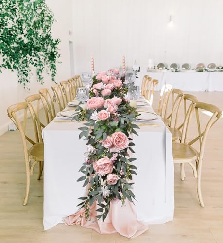 DearHouse 2Pack Artificial Peony Flower Garland - 6ft/Strand Silk Peony Flower Greenery Garland with Fake Willow Leaves for Wedding Ceremony Backdrop Party Table Centerpieces Decor (Pink) - color: Pink