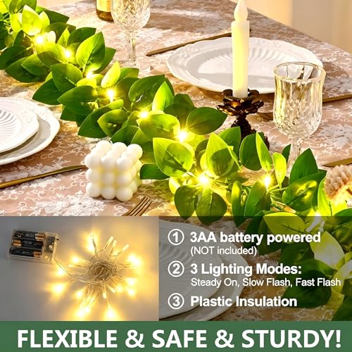 BLEUM CADE 2Pcs Fake Vines with 50 LED String Lights | Faux Pothos Leaves Artificial Ivy Garland Fake Plants for Indoor & Outdoor Home Wall Garden Wedding Party Decor - color: Pothos Vines With Lights - 2pcs