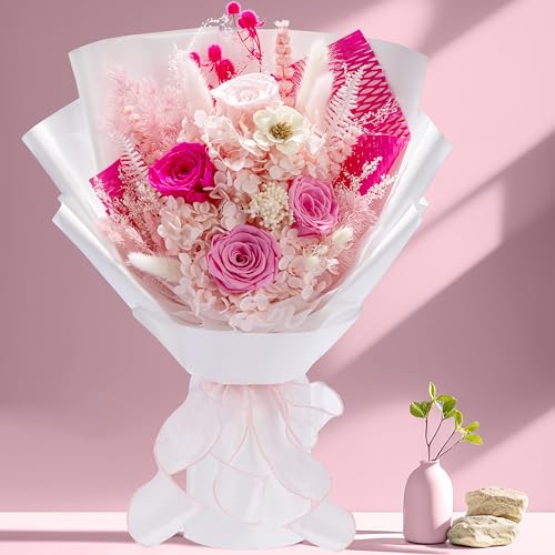 Bonsion Preserved Flowers Gifts for Women, Flower for Delivery, Light Pink Roses Gifts fo Her, Preserved Roses Bouquets, Birthday Gifts for Grandma, Mothers Day Flowers for Wife - color: Light Pink
