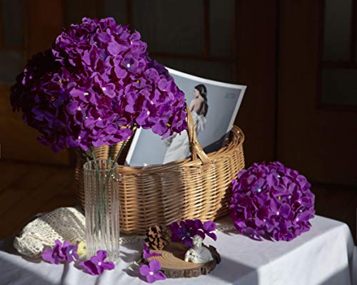 DuHouse Hydrangea Silk Flowers Artificial Flowers with Stem Fake Flower Heads for Wedding Centerpiece Home Decor Pack of 6 (Dark Purple) - color: Dark Purple
