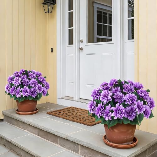 VIERENA 8 Bundles Artificial Dahlia Flowers for Outdoors Spring Summer Decor, No Fade Silk Flower Faux Dahlias Plant Arrangement for Home Garden Balcony Farmhouse（Purple） - color: Purple