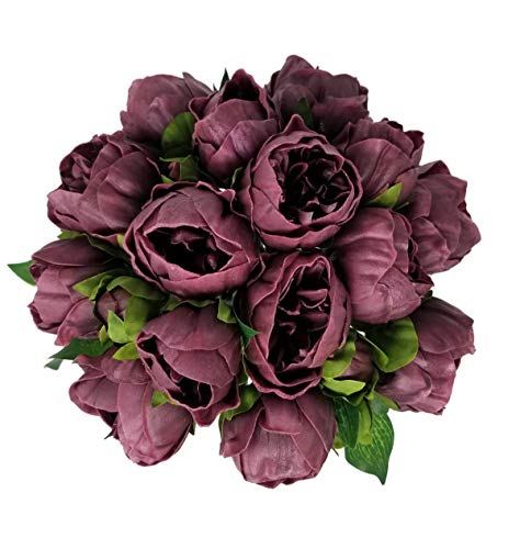 Artificial Peony Flowers 6 Pack 14 Inch Burgundy Real Touch Faux Peonies for Home Decor, Table Centerpieces, Wedding Bouquets - color: Burgundy
