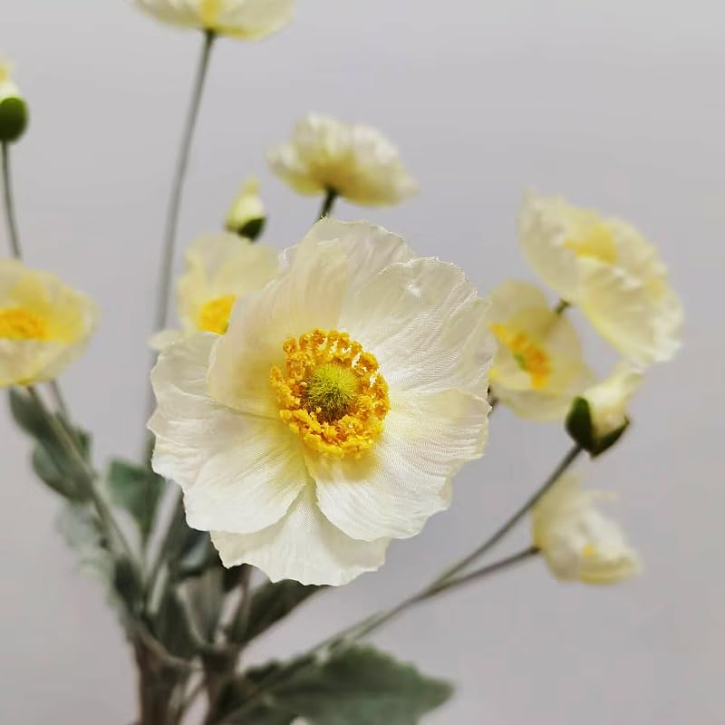 3Pieces White Poppies Flowers Artificial,23"Ranunculus Artificial Flowers,Silk Flowers with Stems,Faux Flower Stems for Wedding,Party,Garden Outdoor Indoor Decor Flower Arrangements for Table (White) - color: White
