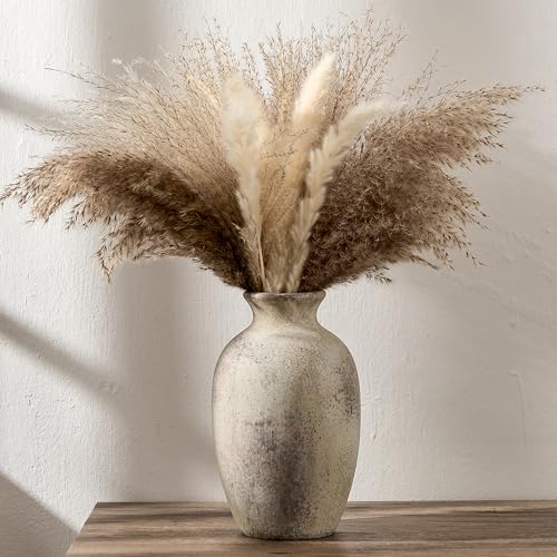 Ceramic Vintage Flower Vase Home Decor, 8.38" Rustic Terracotta, Antique Vase for Table, Living Room, Shelf, Mantel Decoration, Farmhouse- Brown - color: Natural Brown- 8.38"
