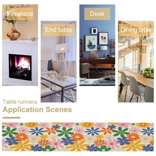 Vintage 70S Flower Table Runner for Linen Table Decor, Retro Botanical Colorful Floral Printed for Dining Room Kitchen Farmhouse Party Holiday Decorate 13" x 36" - color: Floral_15, size: 13"W x 36"L (Pack of 1)