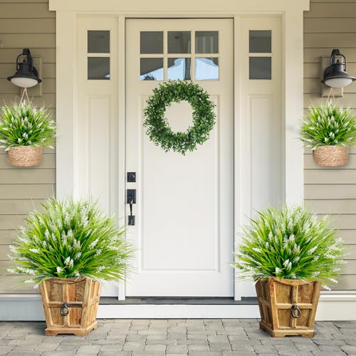 Sggvecsy 24 Bundles Artificial Plants Outdoor Faux Lavender Flowers Fake Monkey Grass UV Resistant Plastic Greenery Plants for Garden Home Porch Window Patio Hanging Planter Indoor Decor (White) - color: White, size: 24pcs