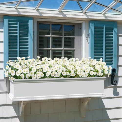 Bassion Artificial Flowers for Outdoors, 20 Bundles Silk Fake Flowers UV Resistant Realistic Morning Glory Faux Eucalyptus Plants for Outside Planters Porch Window Box Garden Indoor Decor - color: White
