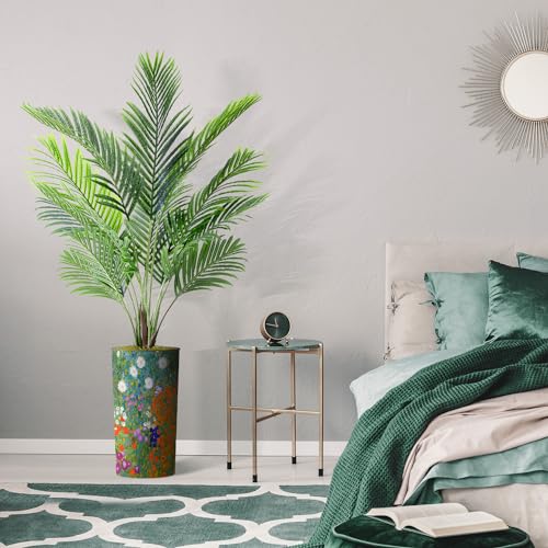 Artificial Tree in Colorful Flower Pattern Planter, Fake Areca Tropical Palm Silk Tree for Indoor and Outdoor Home Decoration - 66" Overall Tall (Plant Pot Plus Tree) - style: Areca Palm Tree