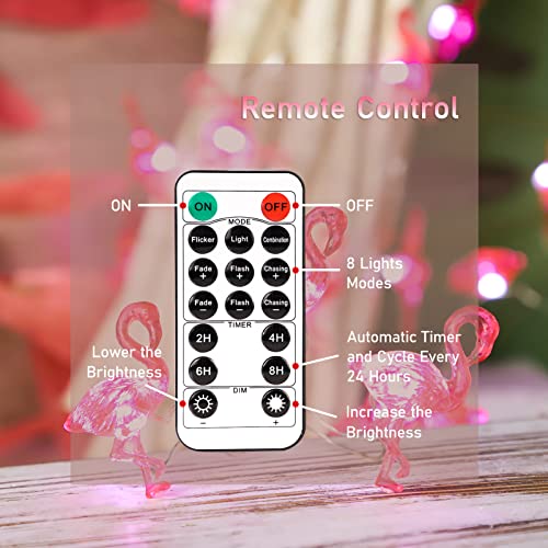 Pink Flamingo String Lights Battery Operated with Remote Fairy Lights 10ft 30LEDs USB Plug in Summer Tropic Themed Flamingo Decor Lights for Home Party Gifts Decorations - style: Flamingo