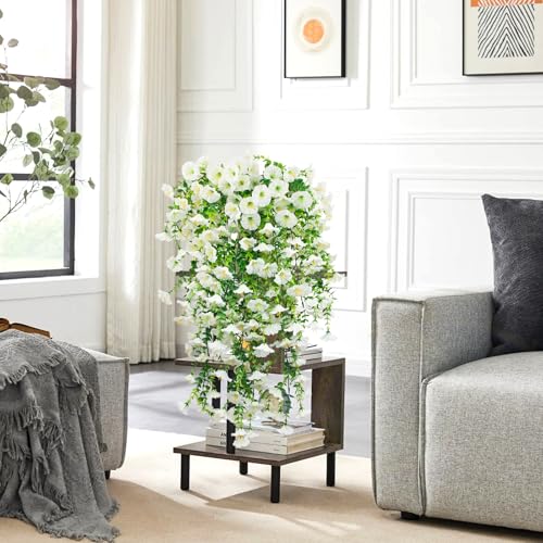 4 Pack Artificial Faux Hanging Flowers Plant for Outdoor, Fake Silk Morning Glory with Eucalyptus UV Resistant Realistic Trailing Vine for Wall Home Porch Patio Balcony Yard Indoor Decor, White - color: White