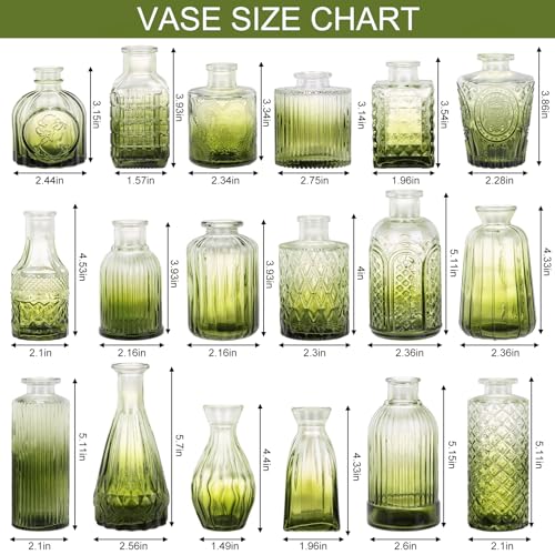18pcs Green Glass Bud Vase Set, Small Flower Vases for Centerpieces in Bulk, Mini Vintage Vase for Home, Wedding, Table Decor - color: Green, size: 18pcs