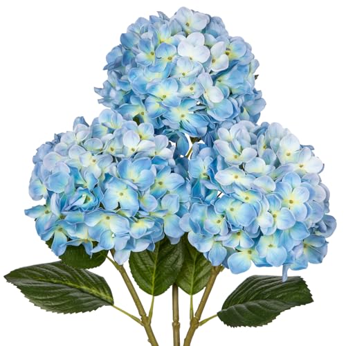 DILATATA Blue Fake Hydrangeas Real Touch Hydrangea Flowers 26" Large Artificial Hydrangea Flowers Silk Hydrangea for Wedding Bouquet, Home, Party, Store, 3pcs - color: Day Sky Blue, size: 3PCS