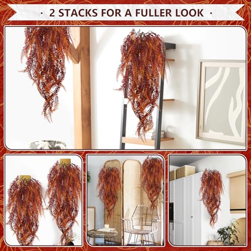 2-Pack Fake Hanging Plants, Faux Hanging Plant Artificial Greenery for Living Room Bedroom Boho Wall Shelf Indoor Outdoor Decor (Red Coreopsis) - color: Red Coreopsis