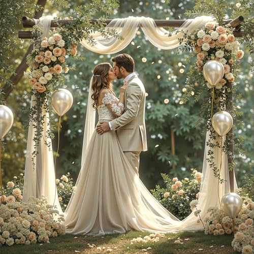 Wedding Arch Draping Fabric, 1 Panel 18FT Nude Sheer Backdrop Curtain Chiffon Fabric Drapery Voile Scarf Draping Panels for Wedding Archway Ceremony Curtain Valance Party Decoration - color: Nude, size: (1 Panel )6 Yards/18ft