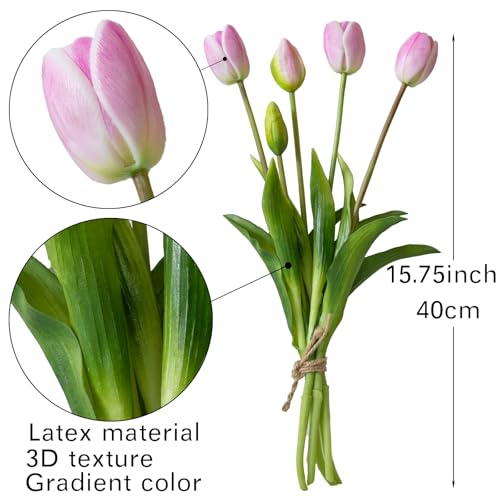 DUYONE 15Pcs Artificial Tulips Flowers, Soft Touch Realistic Latex Tulips Bouquet for Home Office Wedding Party Garden Decor, Fake Flowers for Centerpieces Dining Table Living Room Spring-B Baby Pink - color: B Style-15pcs Baby Pink (No Vase)