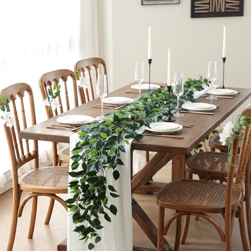 Mizii 2 Strands Artificial Vines Ficus Garland 78" Fake Vine with Silk Green Leaves Faux Hanging Plants Greenery Decorations for Bedroom Table Centerpieces Wall Party Wedding Room Decor (Ficus) - color: Ficus