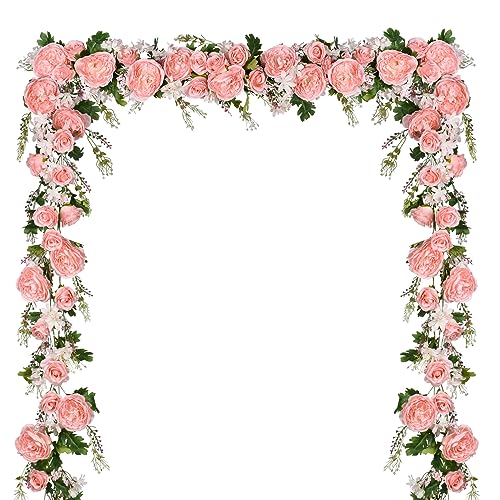 Lvydec 2 Pack Artificial Peony Flower Garland - 6ft Silk Peony Pink Flower Garland for Wedding Party Table Decoration (2, Pink) - color: Pink