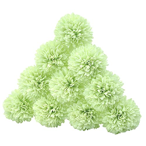 10Pcs Artificial Fake Flower Plants Silk Chrysanthemum Ball Hydrangea Arrangements Wedding Bouquets Decor Home Kitchen Garden Party Table Floral Centerpieces DIY (Mint Green) - color: Green