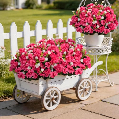 Olatay 12 Bundles Mixed Color Artificial Flowers for Outdoor, Artificial Geraniums Flowers for Outdoor, UV-Resistant Fake Geraniums for Porch, Balcony, Garden, Indoor Decoration (Rose Red) - color: Rose Red