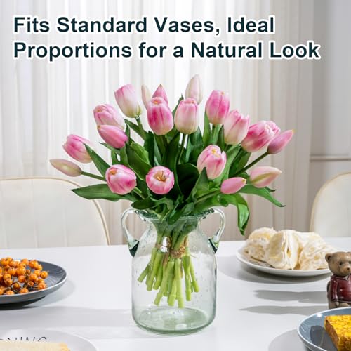 Bailikang 20PCS Fake Tulips Artificial Tulip Silk Flowers Fake PU Bouquet Artificial Flowers Faux Flowers with Gift Box Soft Faux Tulips Bouquets Arrangements for Party Wedding Home - color: Pink+light Pink
