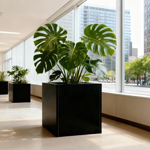 Galvanized Steel Planter Box Black Metal Planter Large Square 32Inch Indoor Outdoor Planters Cube Steel Heavy Duty Flower Pot Powder Coating Modern Commercial Residential for Patio, Yard, Garden - color: Black, size: 32" L x 32" W x 32" H