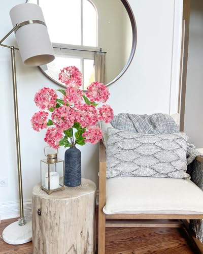 Real Touch Hydrangea Artificial Flowers 19” Tall Artificial Hydrangea Flowers Double-Headed Faux Hydrangeas, Pink Hydrangeas, Realistic Silk Hydrangea for Home Decor Weddings Arrangements-5 Branches - color: Pink