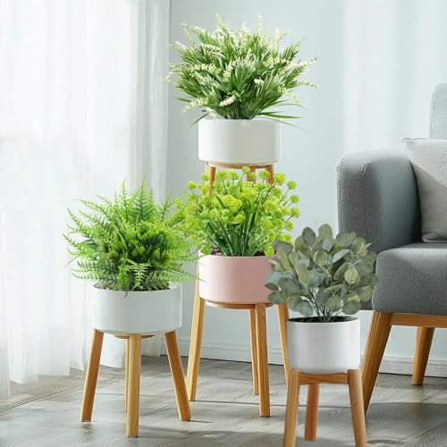 12 Bundles 4 Styles Artificial Plants Outdoor Summer Decor, UV Resistant No Fade Artificial Flowers Faux Plants Fern Lavender Eucalyptus Plastic Greenery Shrubs for Outside Porch Garden Home Cemetery - size: 12 Pack