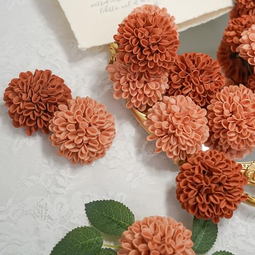 Artificial Flowers, 50pcs Artificial Rose for DIY Wedding Bouquets Centerpieces Arrangements, Terracotta Dahlia Flowers with Stems for Bridal Shower Party Home Decorations - color: Terracotta Dahlia, size: 50pcs