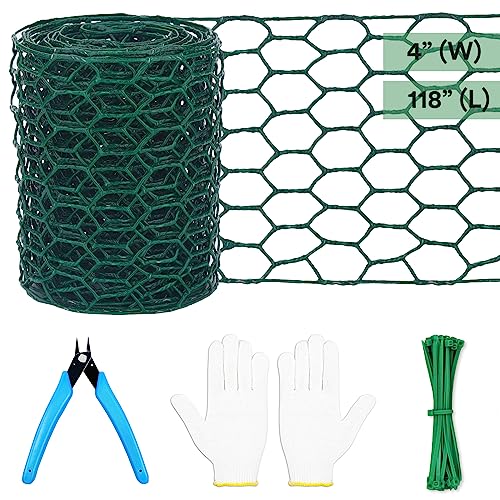 Floral Chicken Wire for Craft,4 x 118 Inch Lightweight Galvanized Hexagonal Chicken Wire Netting, 2mm Thickness Chicken Wire Fence for Garden Poultry, Chicken Wire Mesh with Gloves, Wire Ties, Plier - size: 4 x 118 Inch