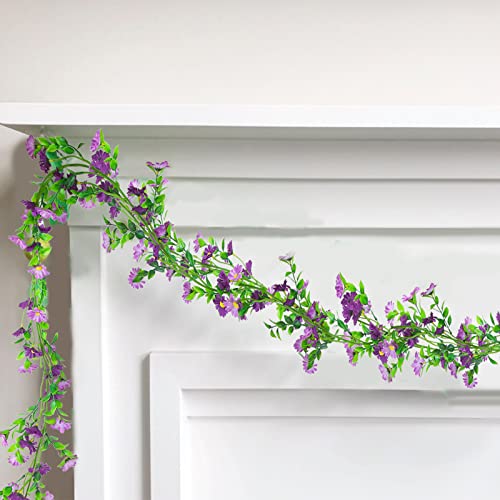 CISDUEO Silk Daisy Flower Garland - Purple Artificial Flower Vine, Hanging Ivy Garland for Wall, Party, Wedding Arch, Floral Decor, Home Indoor/Outdoor Ceremony - color: Purple
