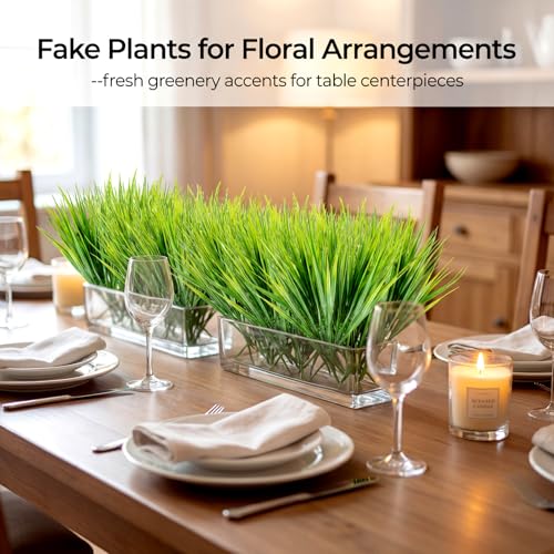 MAQIHAN 10 Artificial Grass Plant Outdoors - Faux Fake Wheat Grass Decor UV Resistant Outdoor Plants Plastic Outside Weed Plant Artificial Greenery for Porch Decorative