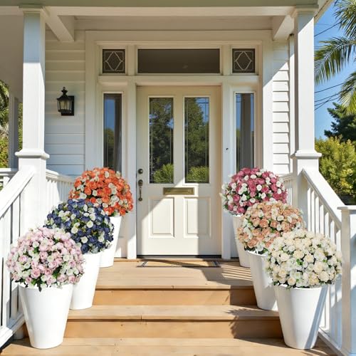 24" Artificial Potted Flowers Faux Beige White Peonies for Outdoor | Set of 2 UV Resistant Silk Fake Outdoor Plants & Flowers in Cement Pots for Outside Front Porch Home Indoor Decor - color: White, size: 24" Luxury Peony